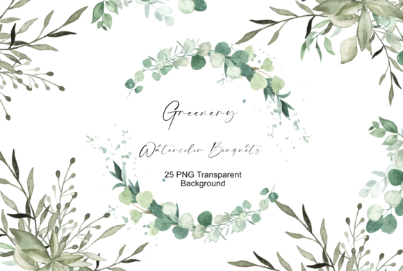 Download Greenery Bouquets Watercolor Clipart - Greenery Collection