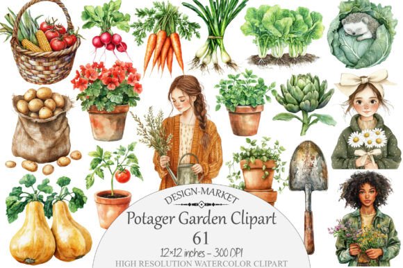 Download Watercolor Potager Garden Clipart - Premium Resources